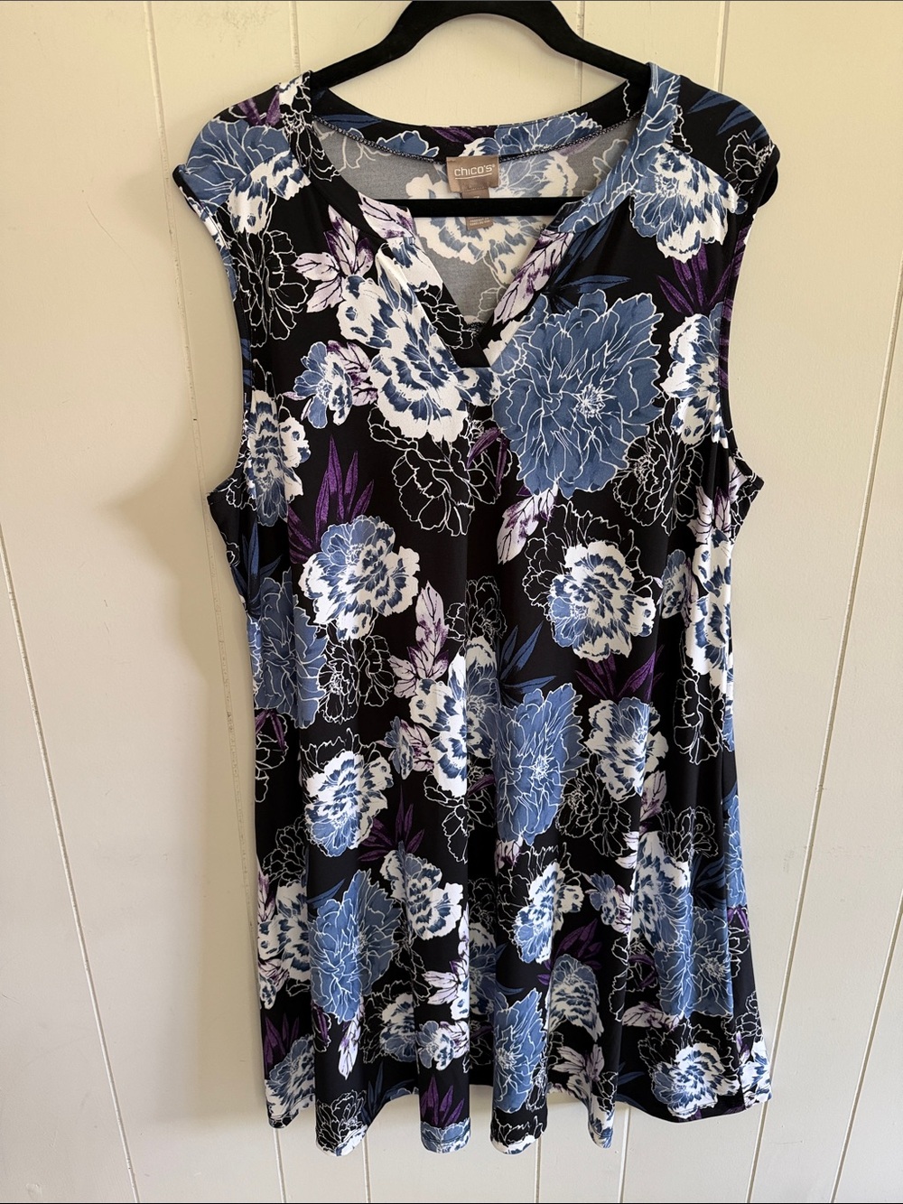 Chico's Dress XL Floral Stretch Travel Size XL Coastal Grandma Resort Boho